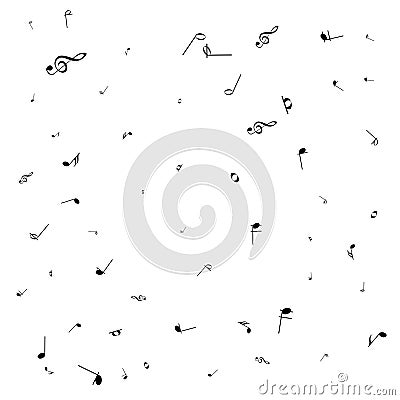 Music notes. Mensural musical notation. Black notes symbols. Music staff Vector Illustration