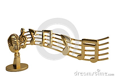 Music notes and microphone on white background.3D illustration. Cartoon Illustration