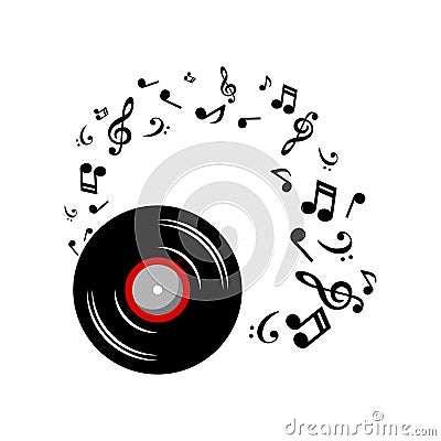 Music notes with music plate on white background. Abstract music Disk background Vector Illustration