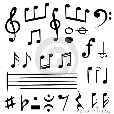 Music notes. Musical note key silhouette, treble clef sound melody art vector symbols Vector Illustration