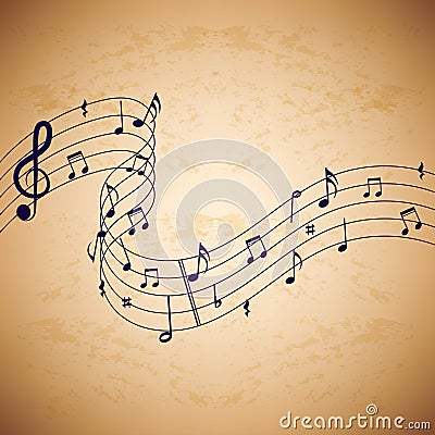 Music notes on old paper background. Vector Illustration