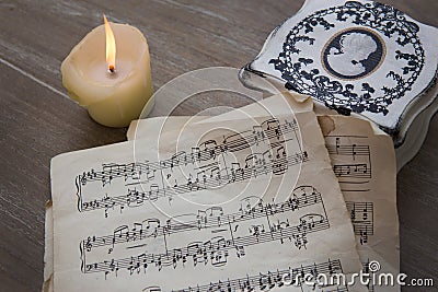 Music notes on old paper Stock Photo