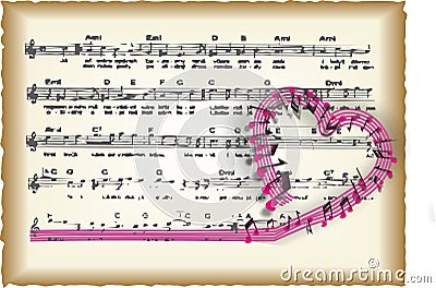 Music notes on old paper Vector Illustration