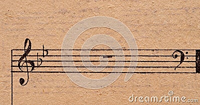 Music notes on old paper sheet Stock Photo