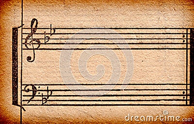 Music notes on old paper sheet Stock Photo