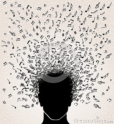 Music notes out from Head design Vector Illustration