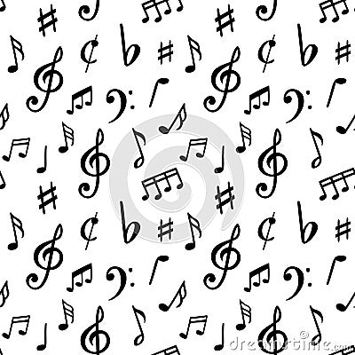 Music notes pattern. Seamless song notation sheet symbols, abstract musically note vector illustration Vector Illustration
