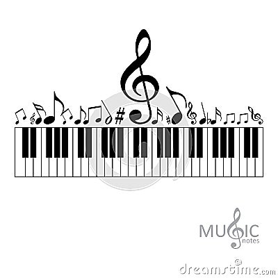 Music notes with piano keyboard Vector Illustration