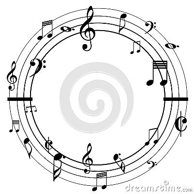 Music notes black flat round design Vector Illustration