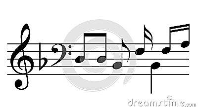 Music notes and staff vector icon Vector Illustration