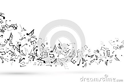 Music notes swirl. Wave with notes musical stave key harmony, symphony melody flowing music staff treble clef vector Vector Illustration