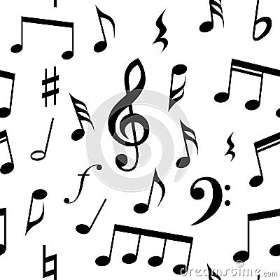 Music notes and symbols seamless pattern design. Fully editable fill and background color. Vector Illustration