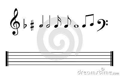 Music notes symbols set, staves and note lines Stock Photo