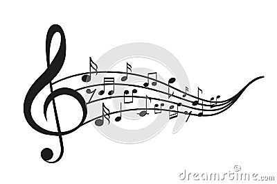 Music notes with waves. Vector Illustration