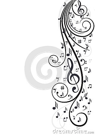 Music notes with waves in white Vector Illustration