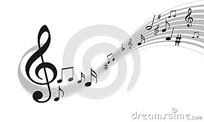 Music notes with wavy lines Vector Illustration