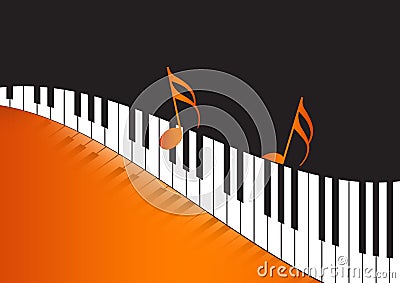 Music Notes and wavy piano keyboard Stock Photo