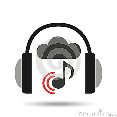 Music online cloud headphone music note connected Vector Illustration