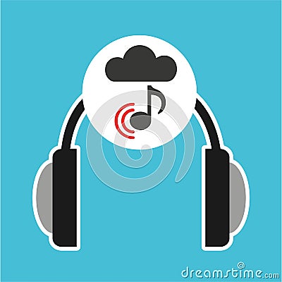 Music online cloud headphone music note connected Vector Illustration