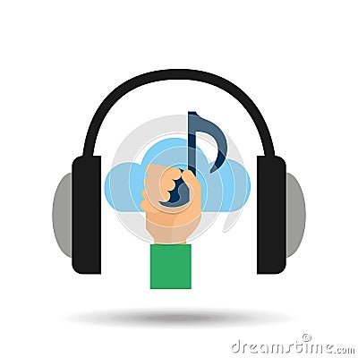 Music online cloud headphone note Vector Illustration