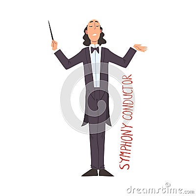 Music Orchestra Symphony Conductor, Creative Hobby or Profession Cartoon Style Vector Illustration on White Background Vector Illustration