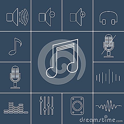 Music outline icons set. Linear vector illustration Vector Illustration