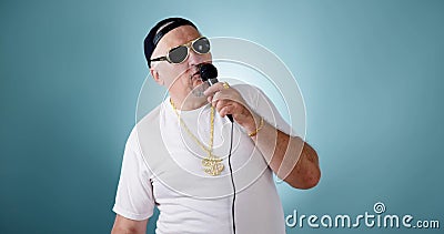 Music Party Star In Sunglasses With Microphone Stock Photo