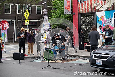 Music performers at Sam`s Tavern on Capitol Hill in Seattle June 2020 Editorial Stock Photo