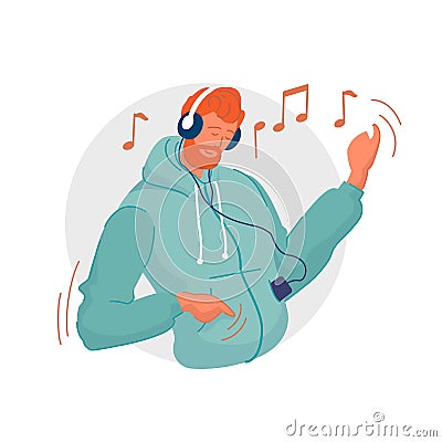 Music on phone. Focused man listening to music Vector Illustration