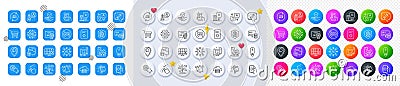 Music phone, Touchscreen gesture and Inventory cart line icons. For web app, printing. Line icons. Vector Vector Illustration