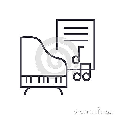 Music,piano,music notes vector line icon, sign, illustration on background, editable strokes Vector Illustration