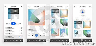 Music player app. Mobile multimedia application interface. Musical album. Songs playlist. UI design layout with control Vector Illustration