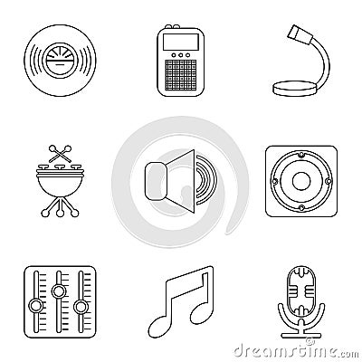 Music player icons set, outline style Vector Illustration