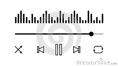 Music Player Retro interface vector template. Isolated flat audioplayer application window with black shadow Vector Illustration