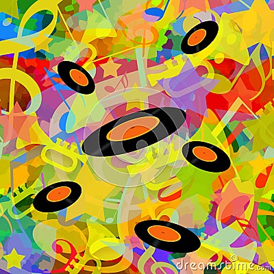 Music playing background with vinyl discs Stock Photo
