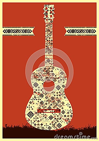 Music poster. Guitar concept made of folk ornament. Vector illustration. Vector Illustration