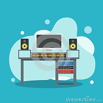 Music Producer/ Sound Engineer Work Desk Vector Illustration Vector Illustration