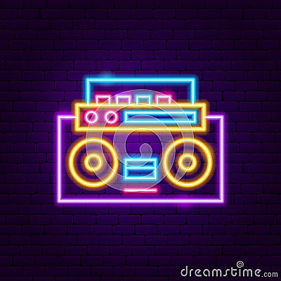 Music Recorder Neon Label Vector Illustration