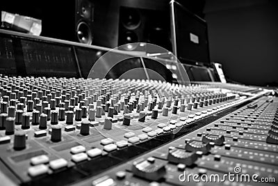 Recording studio table black and white Stock Photo