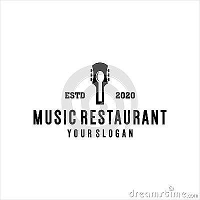 Music restaurant vector logo design guitar vintage art Vector Illustration