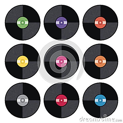 Music retro vinyl record flat icons, vector Vector Illustration