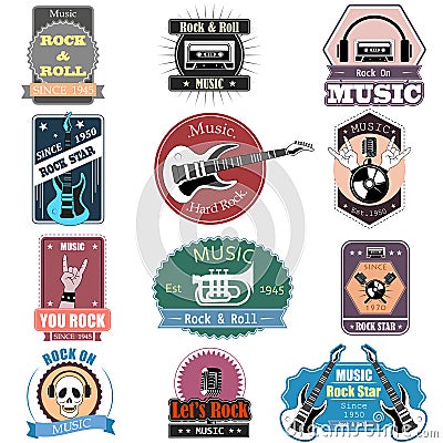 Music Rock and Roll label tag sticker for Advertisement Vector Illustration