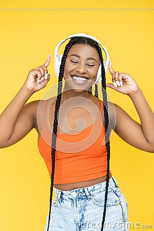 music satisfaction audio playlist woman headphones Stock Photo