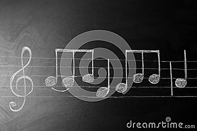 Music scale with treble clef and notes on chalkboard Stock Photo