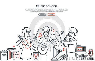Music school - modern line design style vector banner Vector Illustration