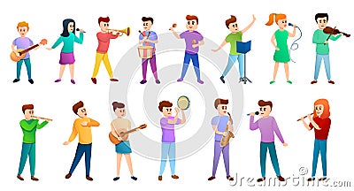 Music school people icons set, cartoon style Vector Illustration