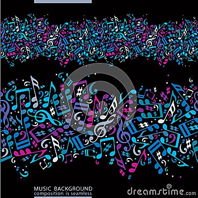 Music seamless abstract background with colorful notes Vector Illustration