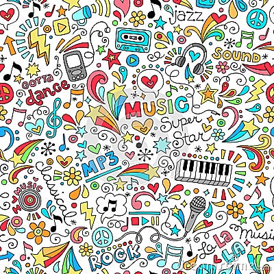 Music Seamless Pattern Notebook Doodles Vector Ill Vector Illustration