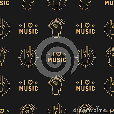 Music seamless pattern Punk Mohawk Hand Rock N Roll Sign Vector Illustration