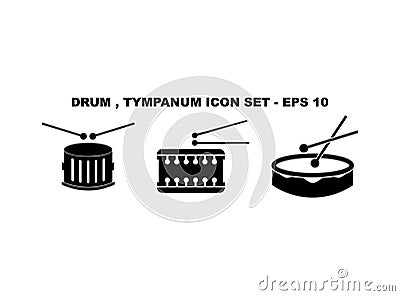 Drum, Tympanum Icon Set. Vector Illustration